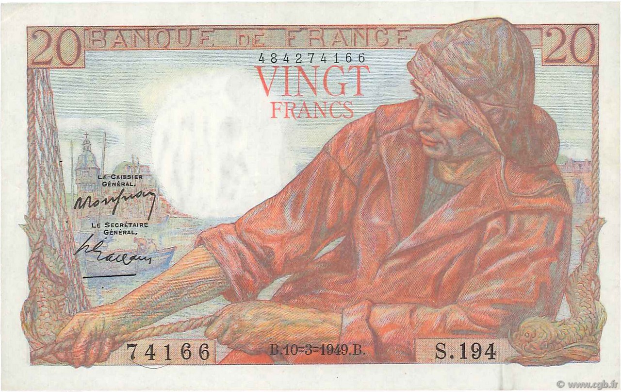 20 Francs PÊCHEUR FRANCIA  1949 F.13.14 SPL