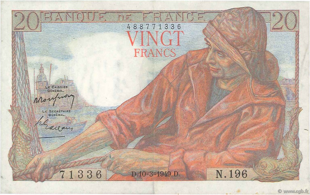 20 Francs PÊCHEUR FRANCIA  1949 F.13.14 EBC