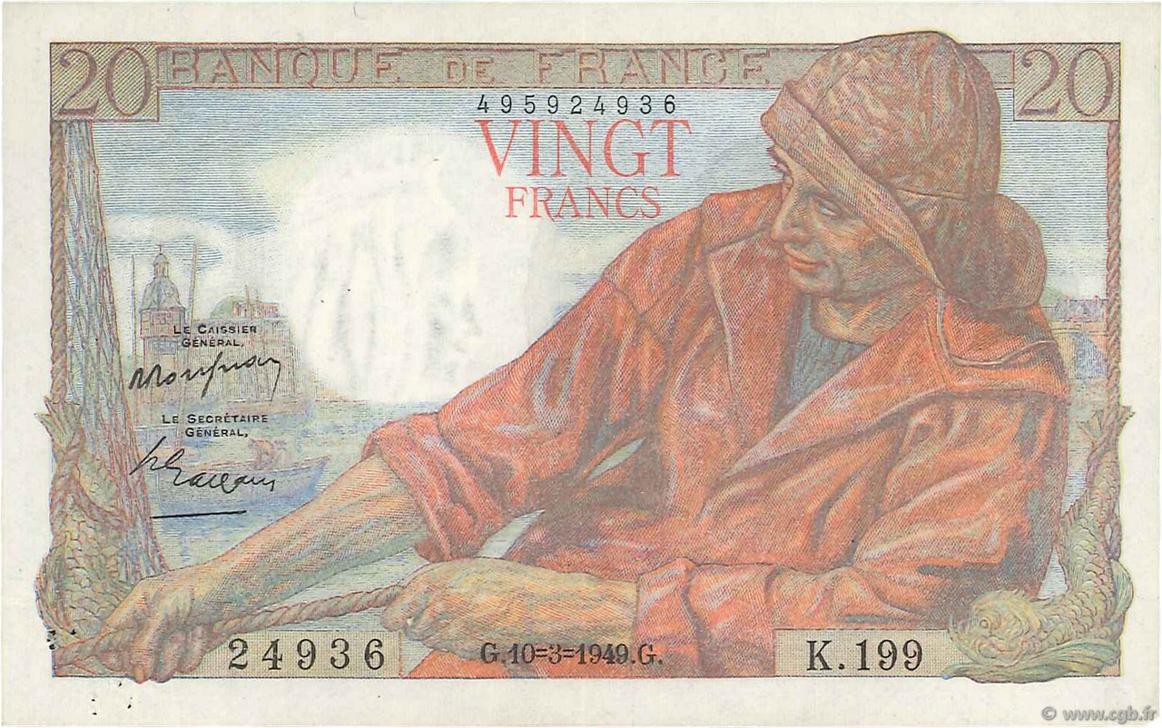 20 Francs PÊCHEUR FRANCE  1949 F.13.14 XF