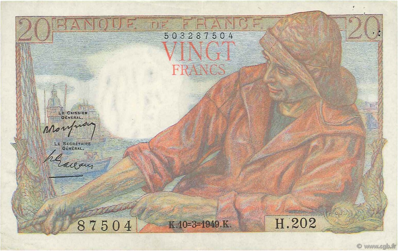 20 Francs PÊCHEUR FRANCE  1949 F.13.14 XF