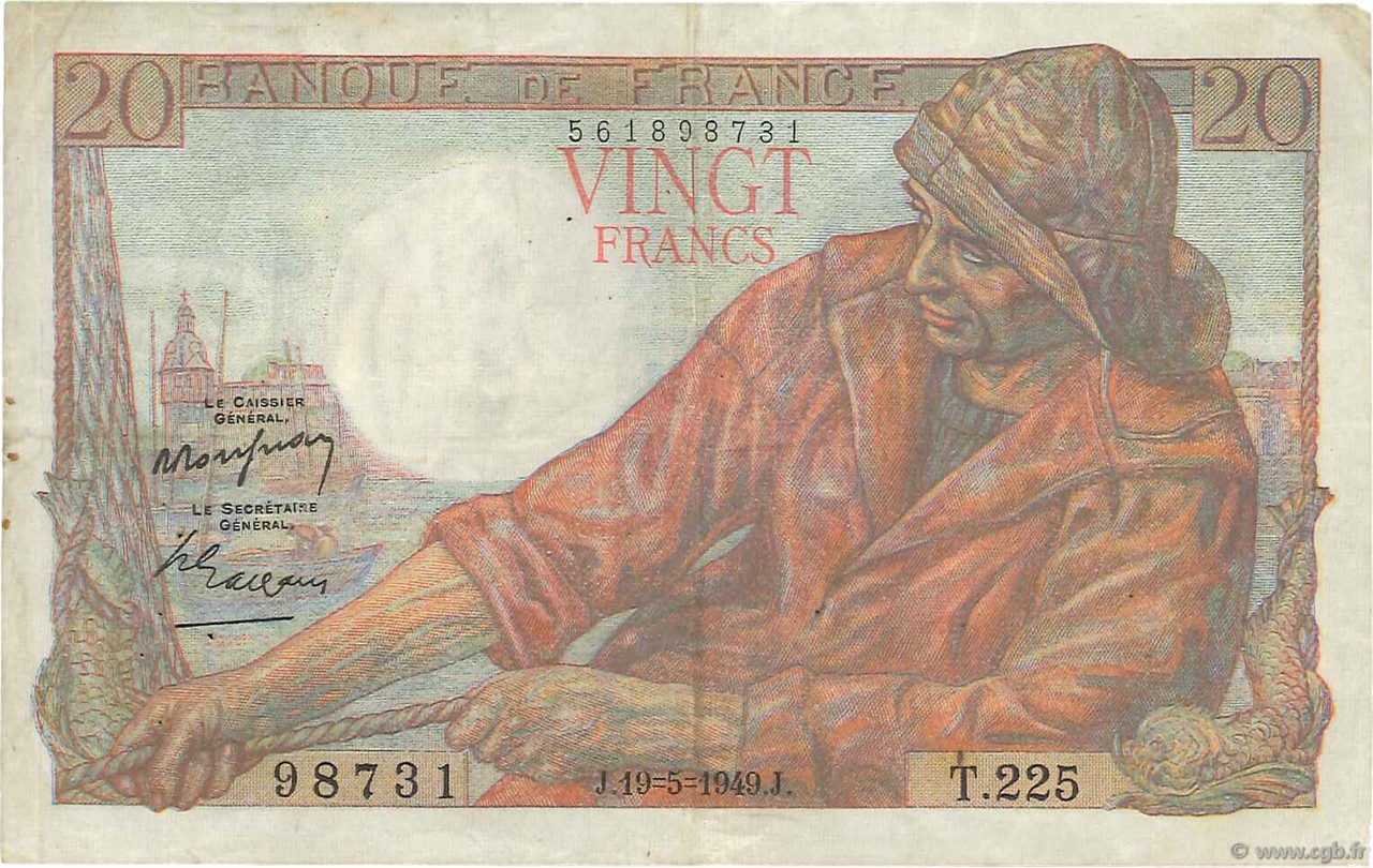 20 Francs PÊCHEUR FRANCIA  1949 F.13.15 MBC
