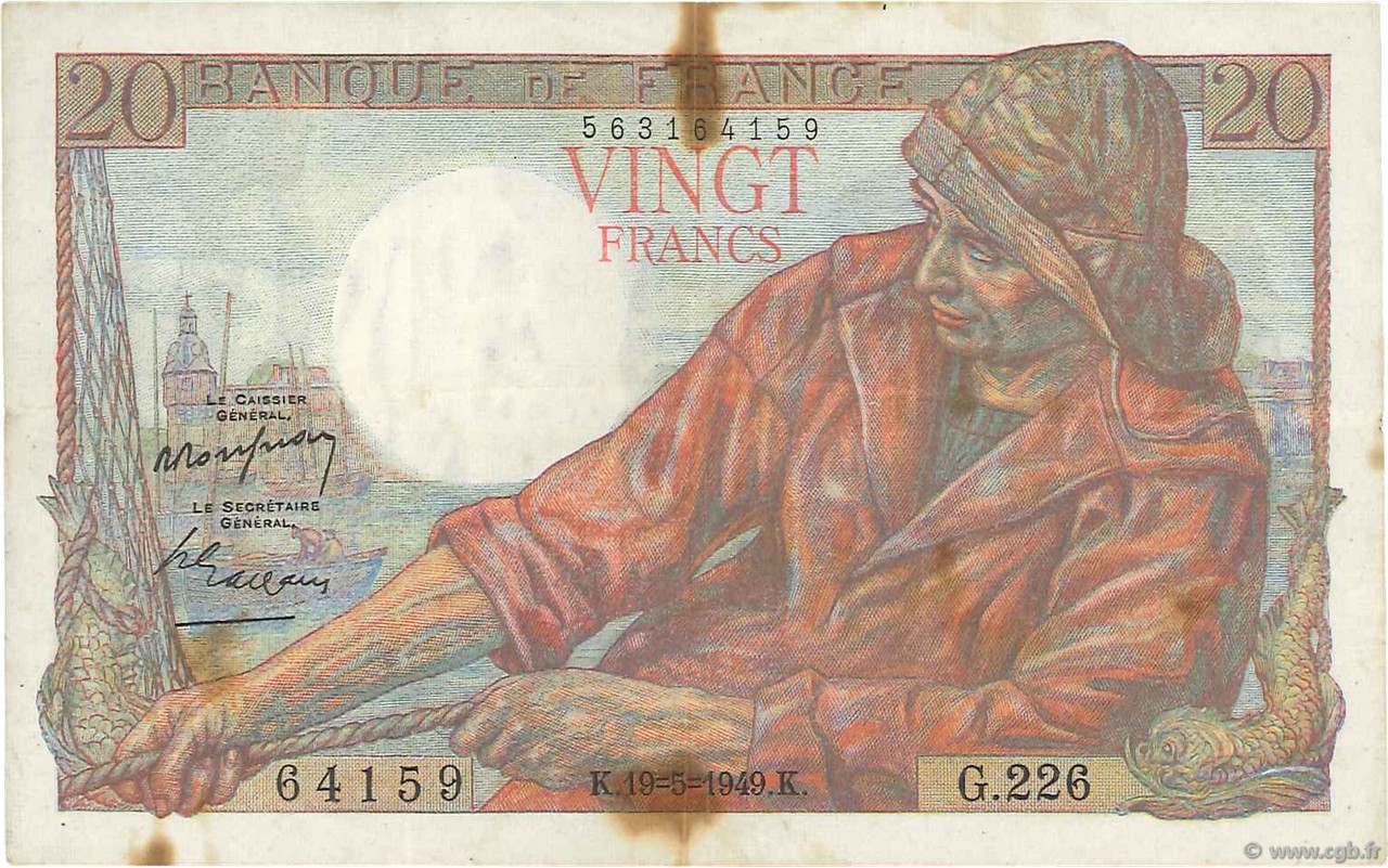 20 Francs PÊCHEUR FRANCE  1949 F.13.15 F