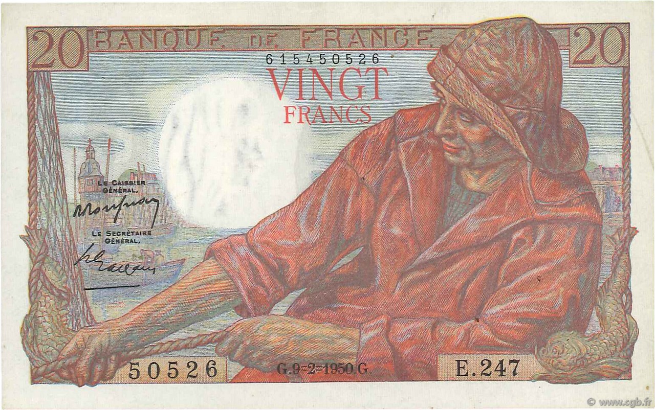 20 Francs PÊCHEUR FRANKREICH  1950 F.13.17a fST+
