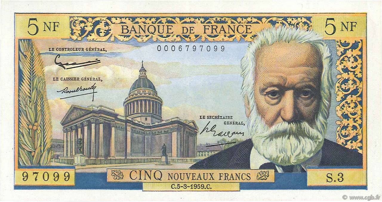 5 Nouveaux Francs VICTOR HUGO FRANCIA  1959 F.56.01 EBC