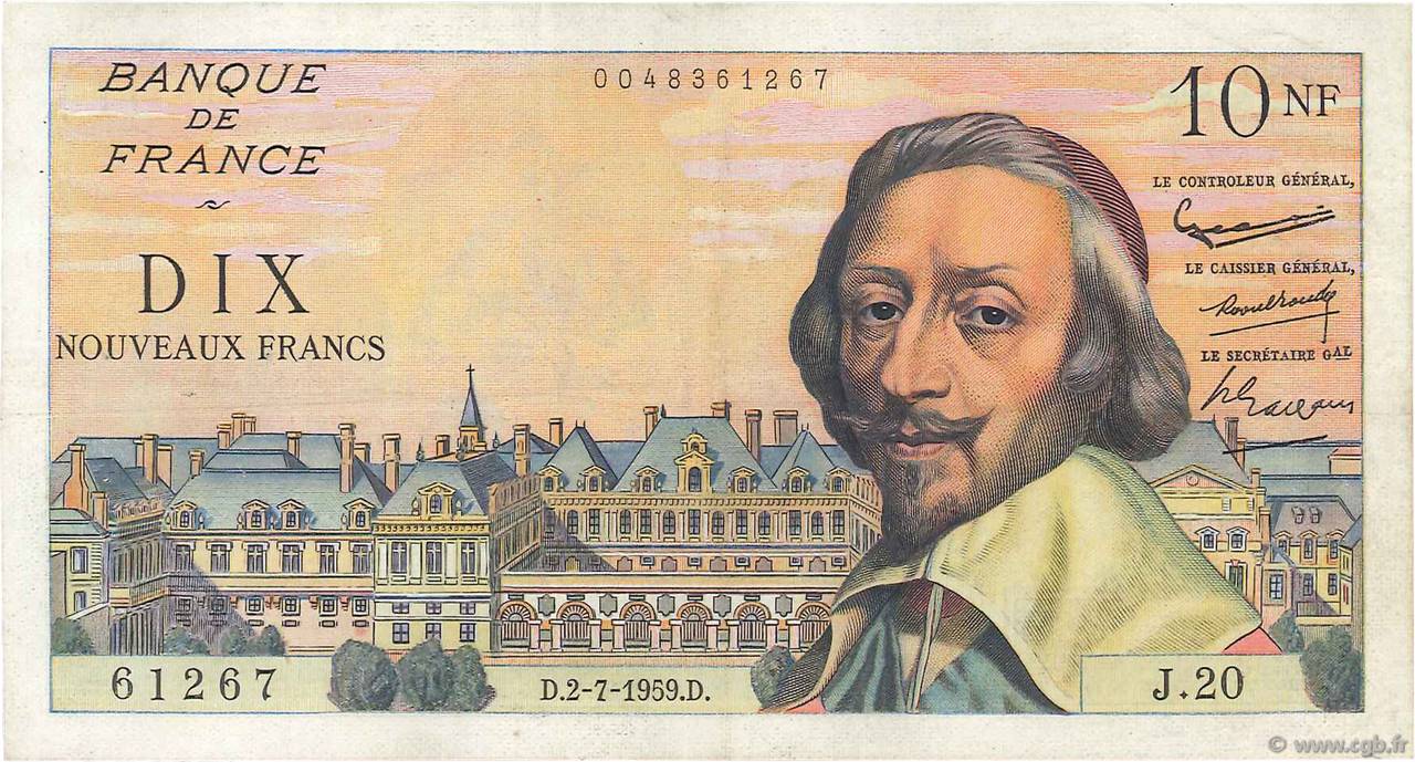 10 Nouveaux Francs RICHELIEU FRANCIA  1959 F.57.02 BB