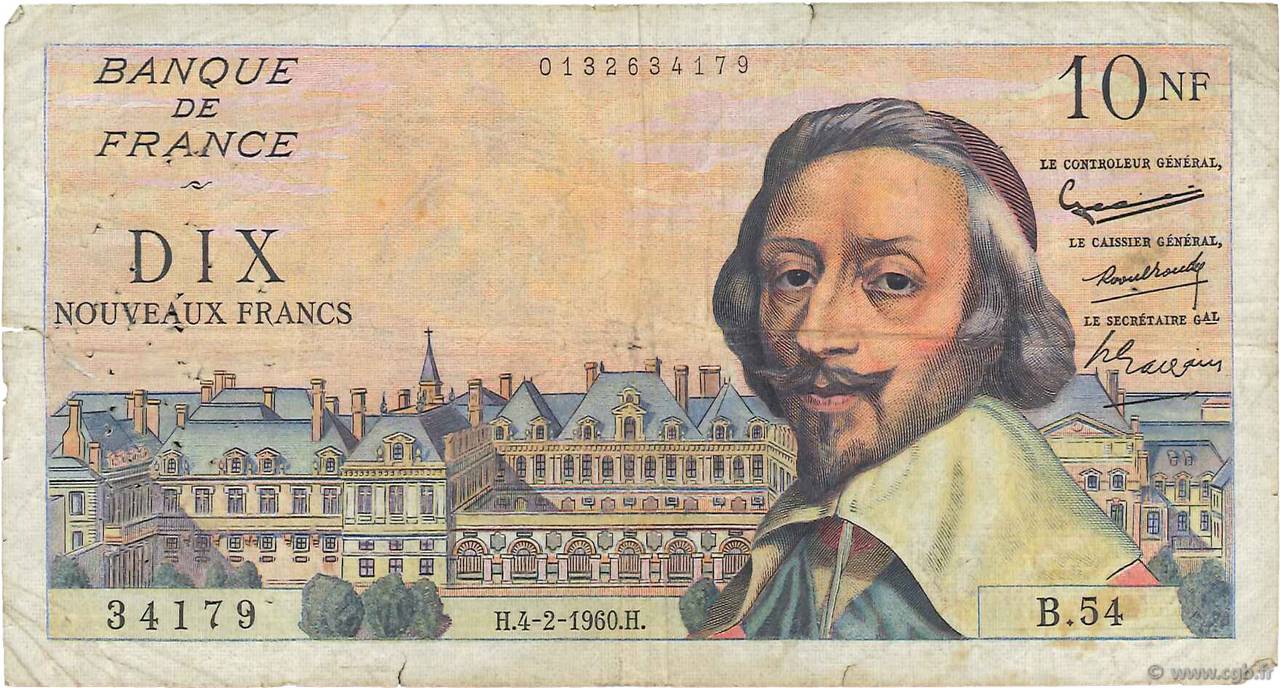 10 Nouveaux Francs RICHELIEU FRANCE  1960 F.57.05 G