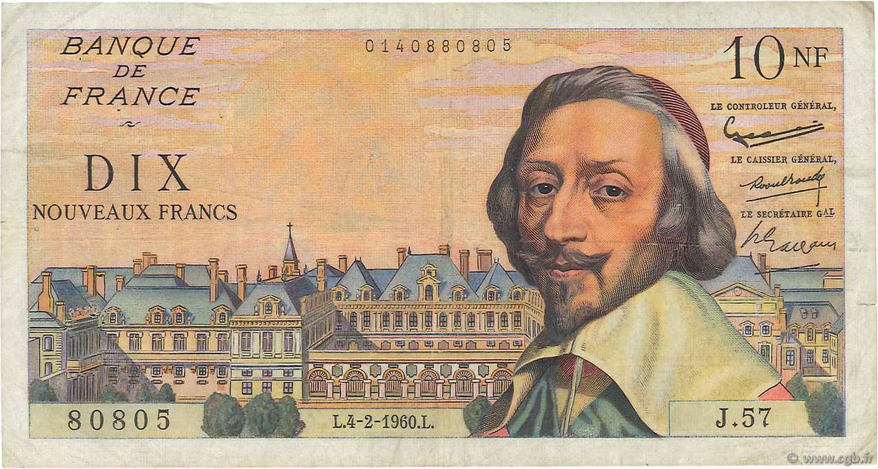 10 Nouveaux Francs RICHELIEU FRANKREICH  1960 F.57.05 fSS