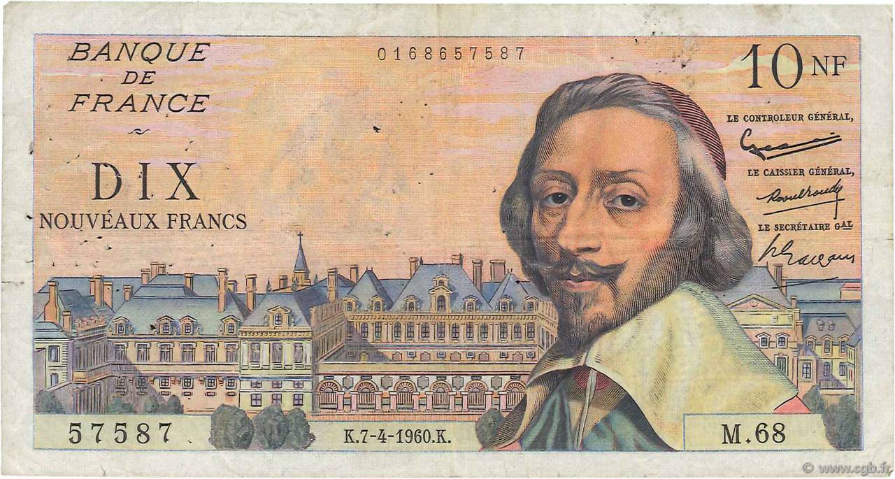 10 Nouveaux Francs RICHELIEU FRANCIA  1960 F.57.06 q.MB