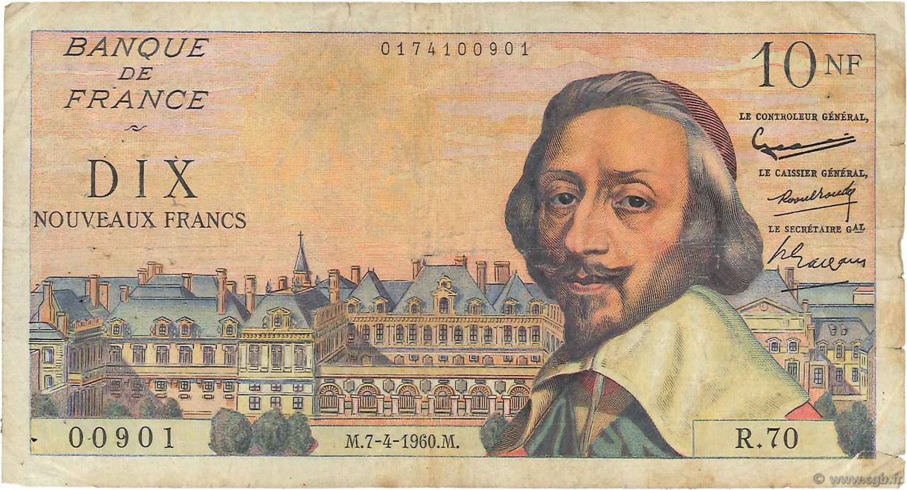 10 Nouveaux Francs RICHELIEU FRANKREICH  1960 F.57.06 SGE