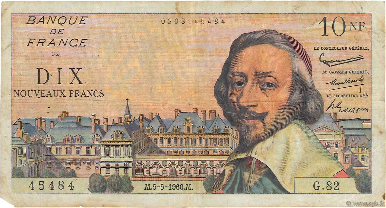 10 Nouveaux Francs RICHELIEU FRANCIA  1960 F.57.07 RC+