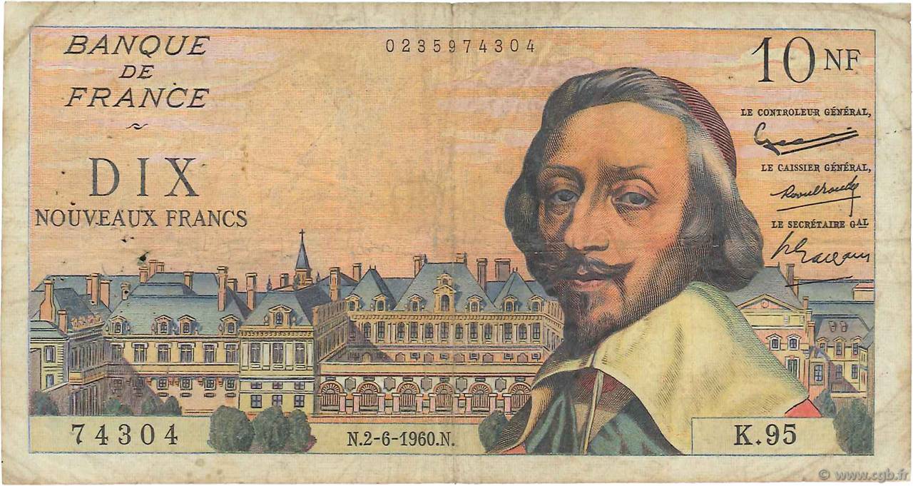 10 Nouveaux Francs RICHELIEU FRANCIA  1960 F.57.08 B