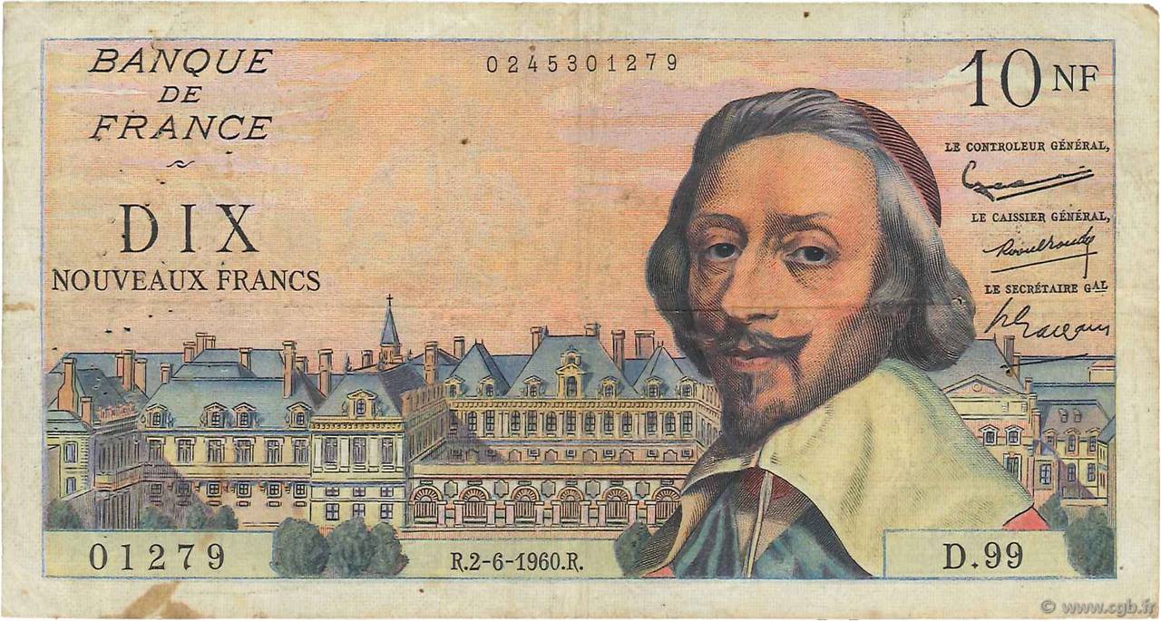 10 Nouveaux Francs RICHELIEU FRANKREICH  1960 F.57.08 fS