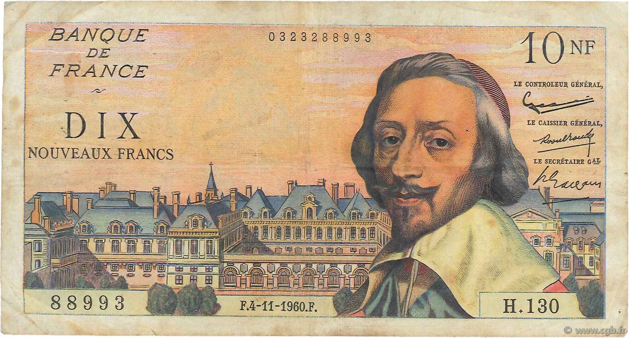10 Nouveaux Francs RICHELIEU FRANCIA  1960 F.57.11 BC