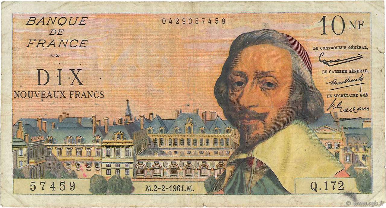 10 Nouveaux Francs RICHELIEU FRANKREICH  1961 F.57.14 fS