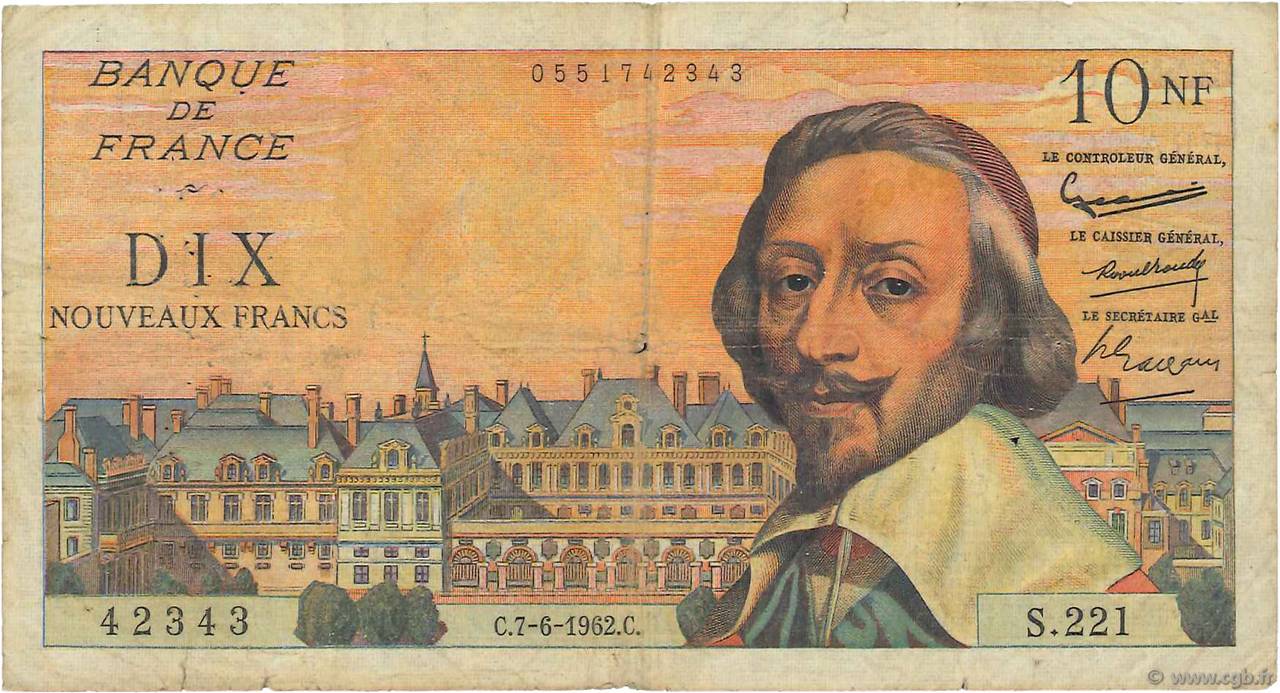 10 Nouveaux Francs RICHELIEU FRANCE  1962 F.57.19 B