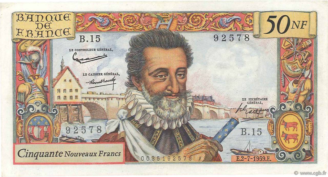 50 Nouveaux Francs HENRI IV FRANKREICH  1959 F.58.02 SS