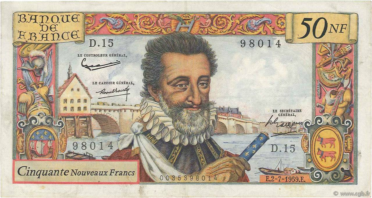 50 Nouveaux Francs HENRI IV FRANCE  1959 F.58.02 VF