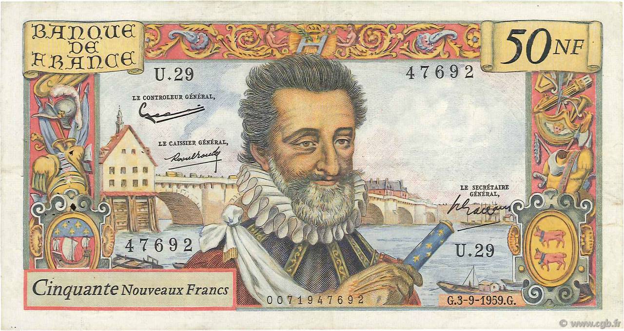 50 Nouveaux Francs HENRI IV FRANKREICH  1959 F.58.03 fSS
