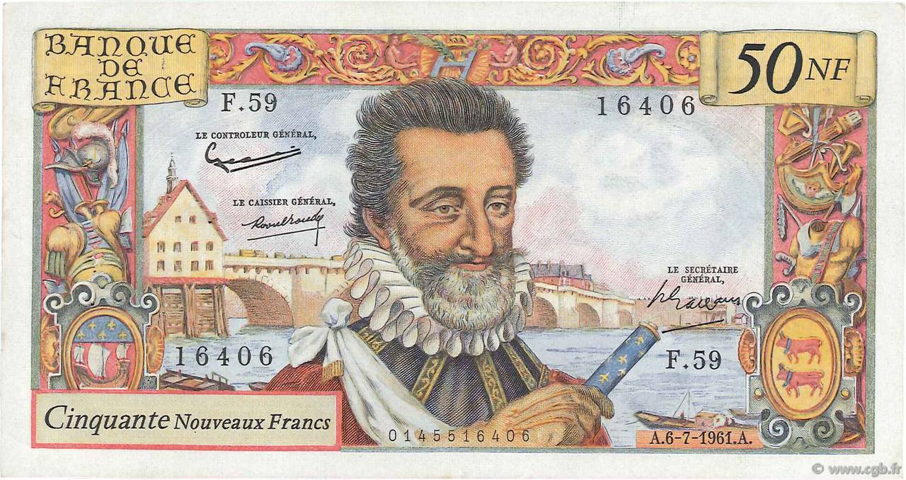 50 Nouveaux Francs HENRI IV FRANKREICH  1961 F.58.06 fVZ