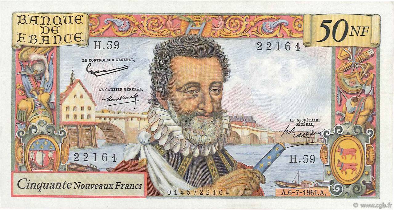 50 Nouveaux Francs HENRI IV FRANCIA  1961 F.58.06 EBC