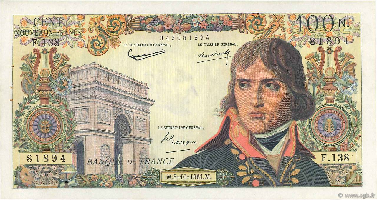 100 Nouveaux Francs BONAPARTE FRANCE  1961 F.59.12 XF+