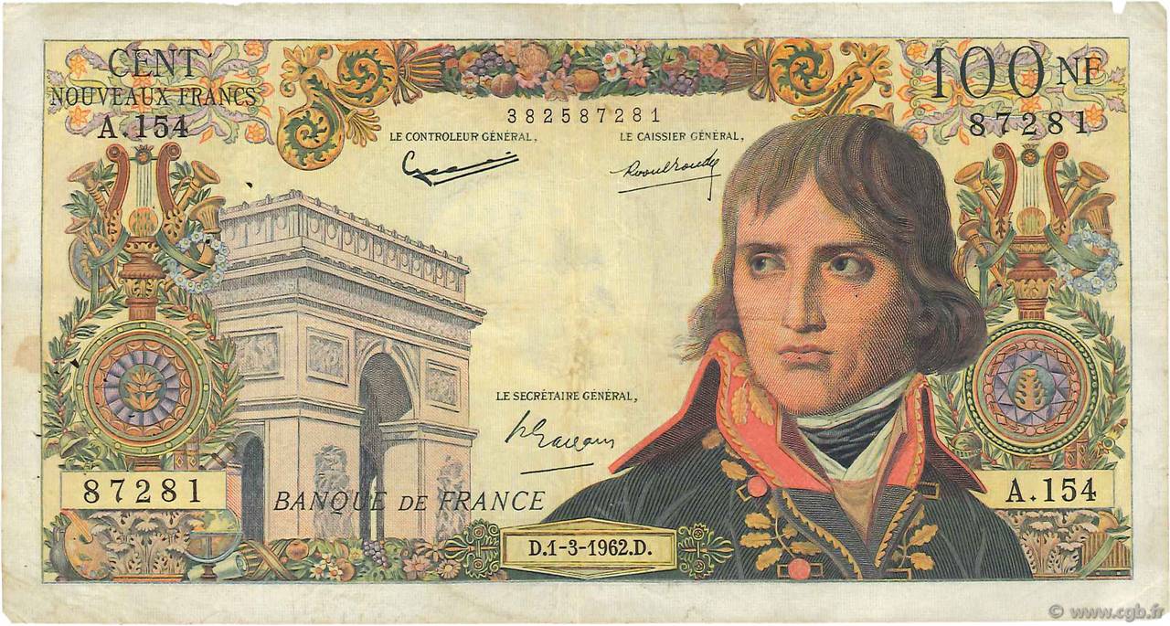 100 Nouveaux Francs BONAPARTE FRANCE  1962 F.59.14 F+