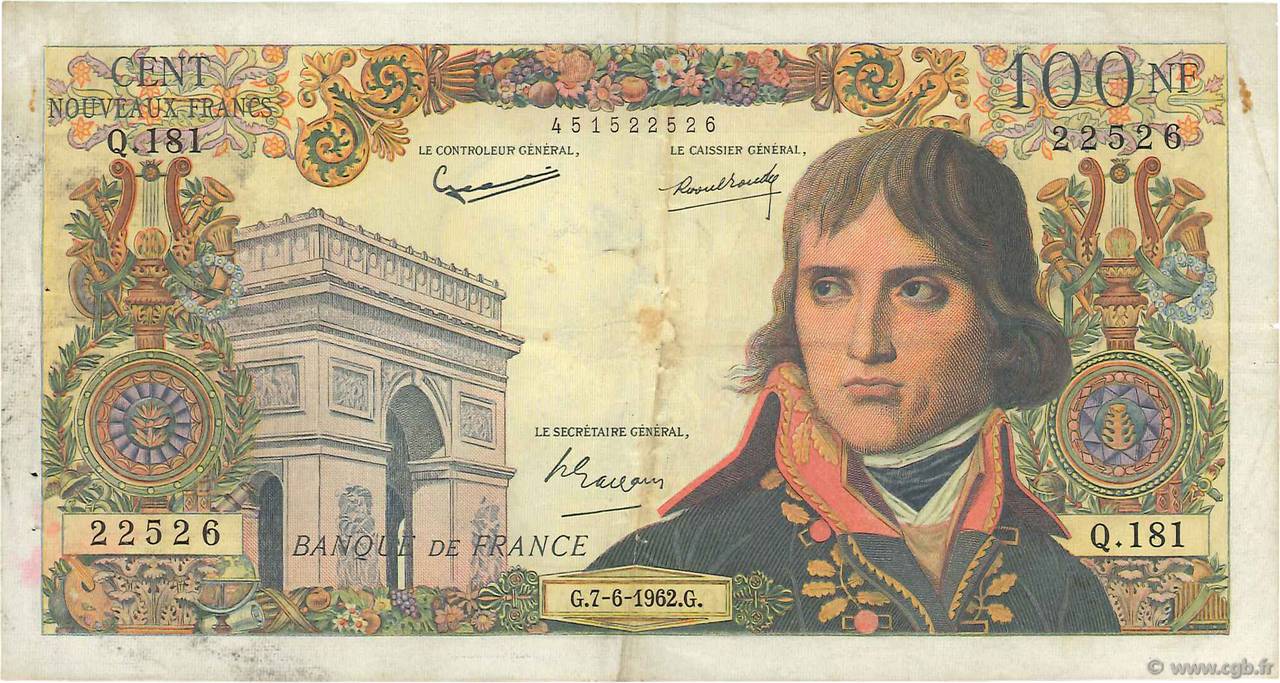 100 Nouveaux Francs BONAPARTE FRANCE  1962 F.59.16 VF-