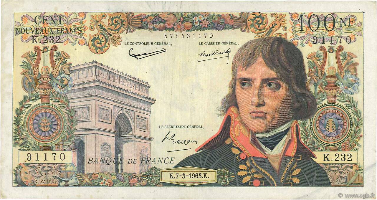 100 Nouveaux Francs BONAPARTE FRANCE  1963 F.59.20 VF-