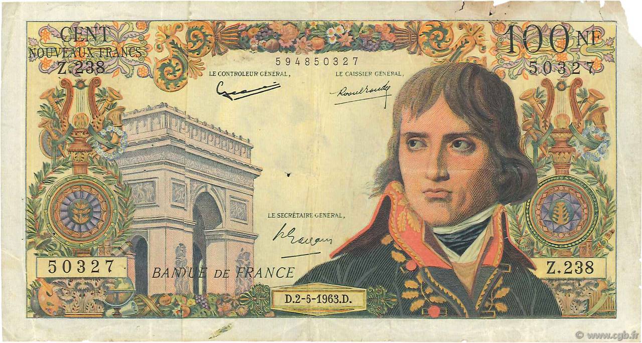 100 Nouveaux Francs BONAPARTE FRANCIA  1963 F.59.21 RC+