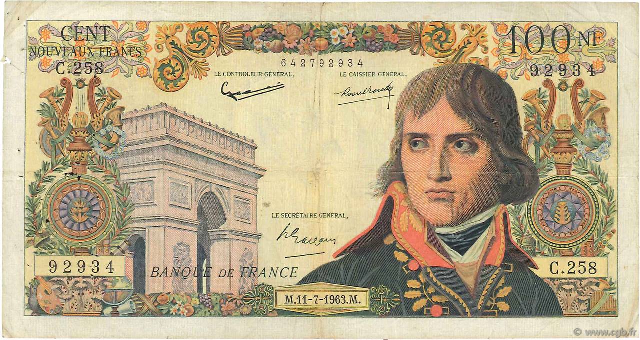 100 Nouveaux Francs BONAPARTE FRANCIA  1963 F.59.22 q.MB