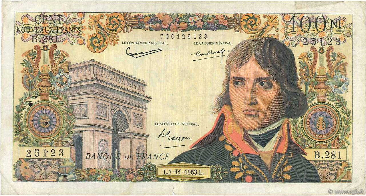 100 Nouveaux Francs BONAPARTE FRANCIA  1963 F.59.24 BC