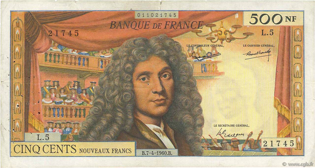 500 Nouveaux Francs MOLIÈRE FRANCIA  1960 F.60.02 MB