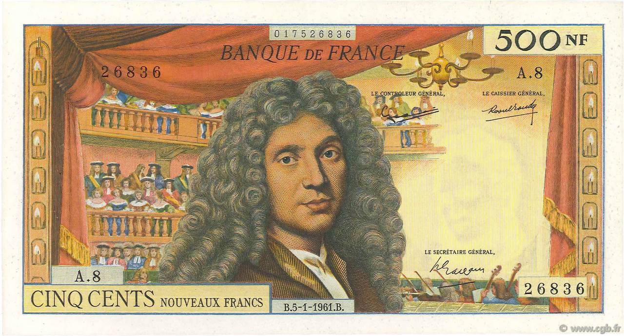 500 Nouveaux Francs MOLIÈRE FRANKREICH  1961 F.60.03 fVZ