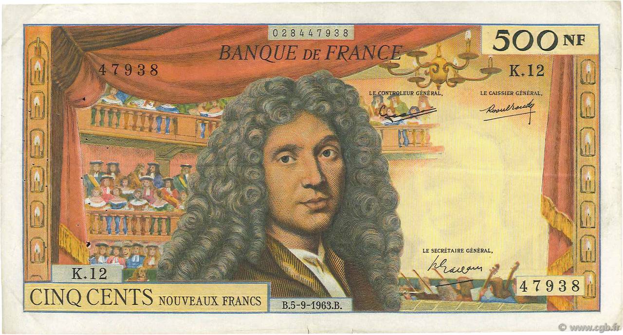 500 Nouveaux Francs MOLIÈRE FRANCIA  1963 F.60.05 BC+