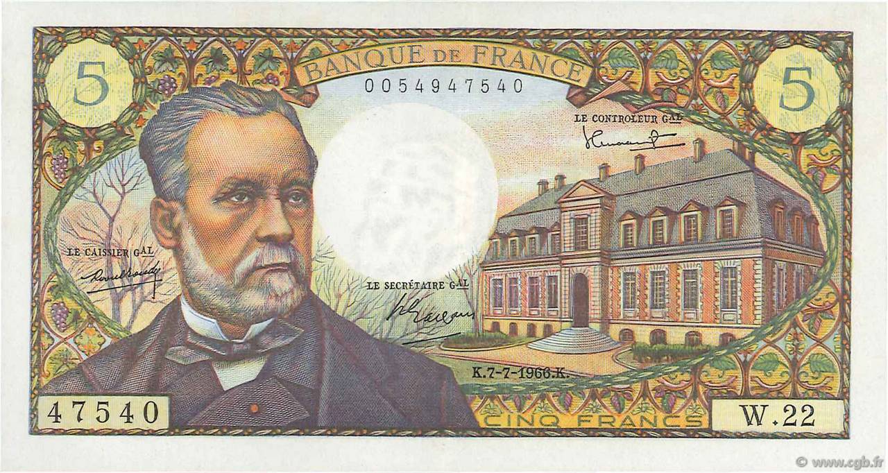 5 Francs PASTEUR FRANCE  1966 F.61.02 AU