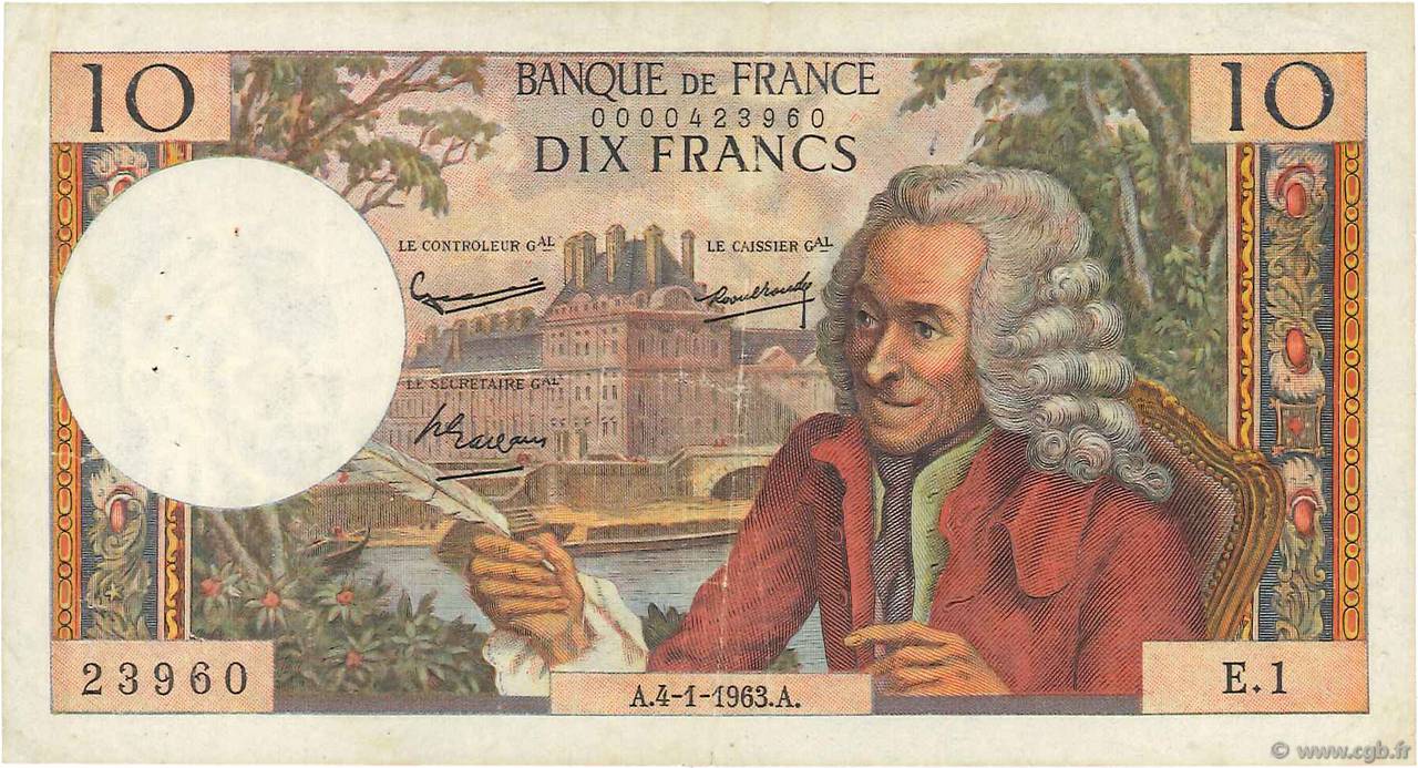 10 Francs VOLTAIRE FRANCIA  1963 F.62.01 MBC
