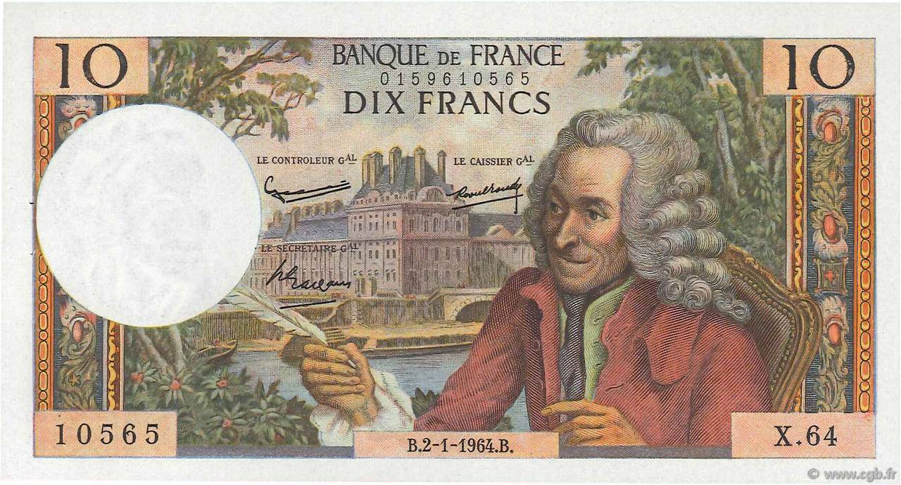 10 Francs VOLTAIRE FRANCE  1964 F.62.07 SPL