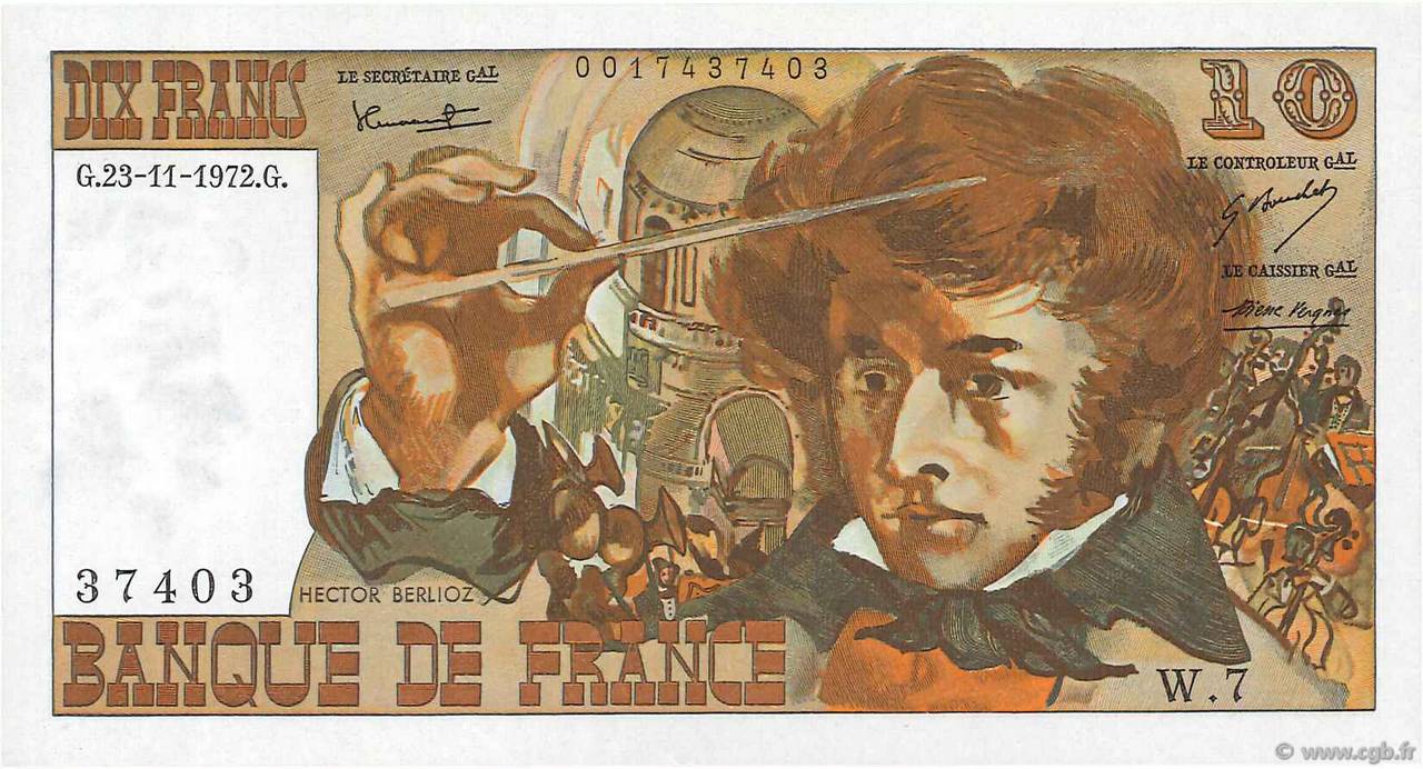 10 Francs BERLIOZ FRANCIA  1972 F.63.01 AU