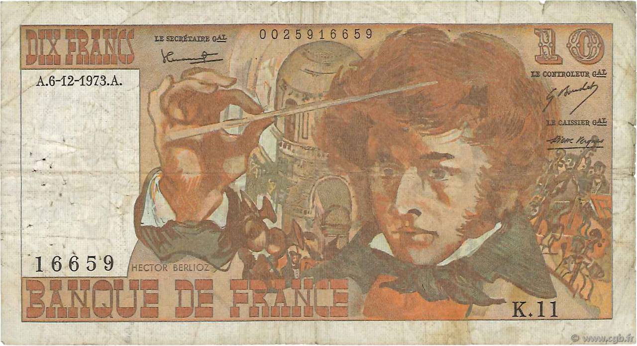 10 Francs BERLIOZ FRANCE  1973 F.63.02 G