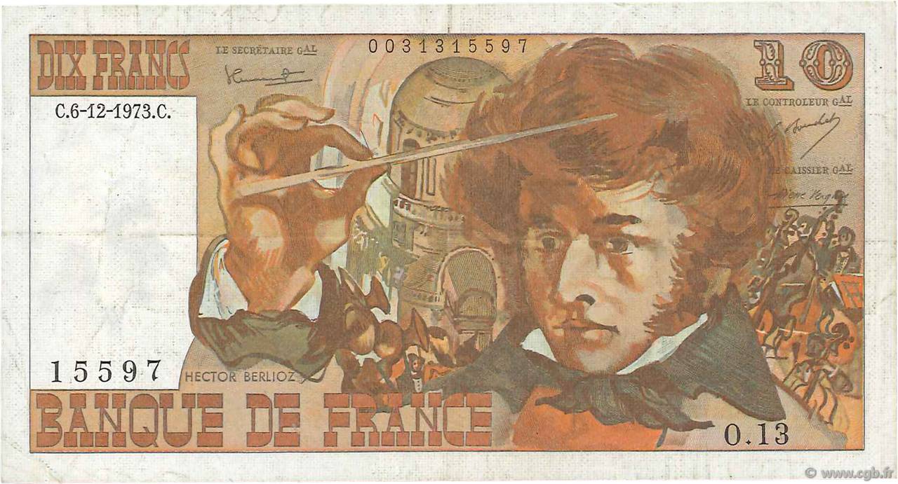 10 Francs BERLIOZ FRANCE  1973 F.63.02 VF