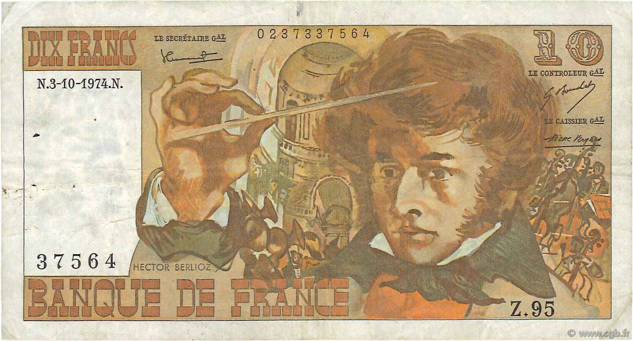 10 Francs BERLIOZ FRANKREICH  1974 F.63.07a S