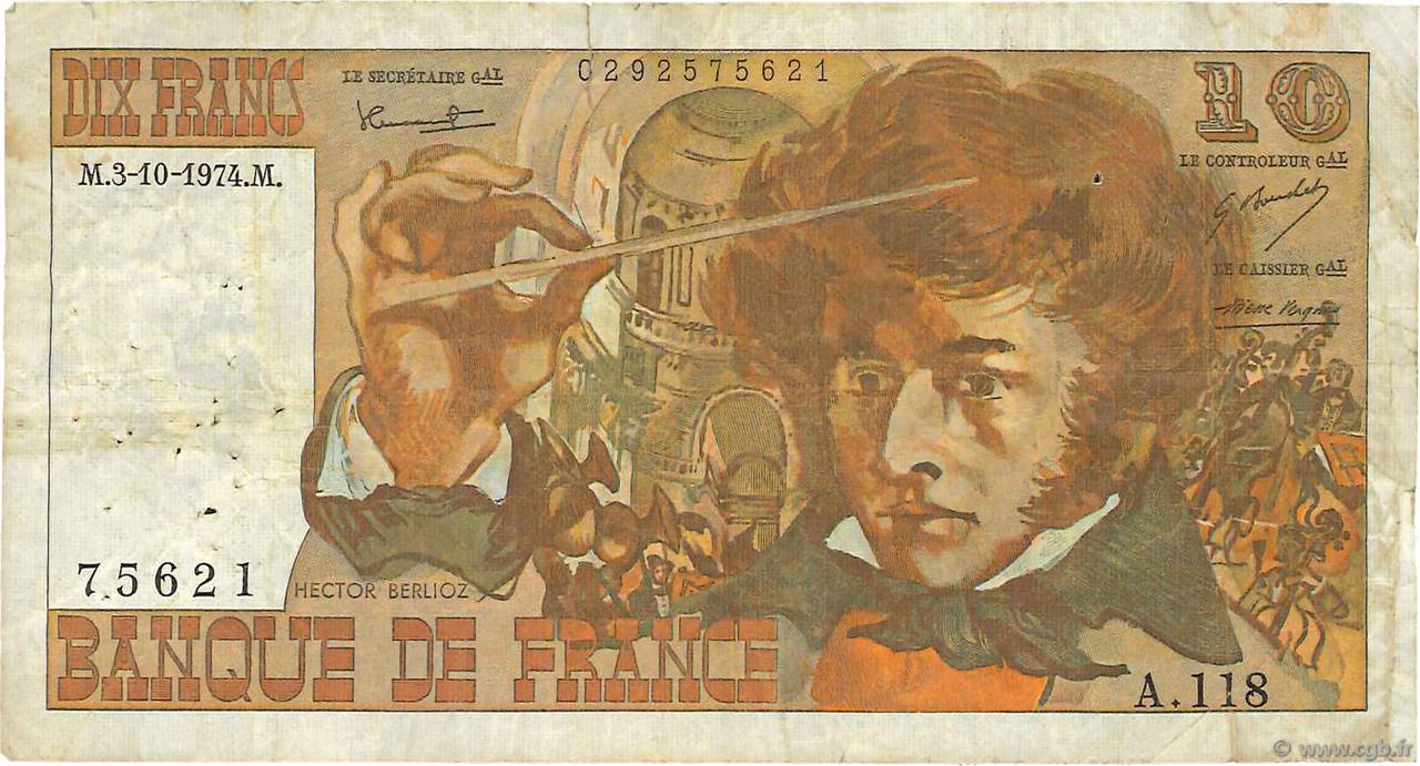 10 Francs BERLIOZ FRANKREICH  1974 F.63.07b S