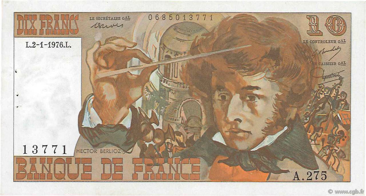 10 Francs BERLIOZ FRANCE  1976 F.63.16 XF+