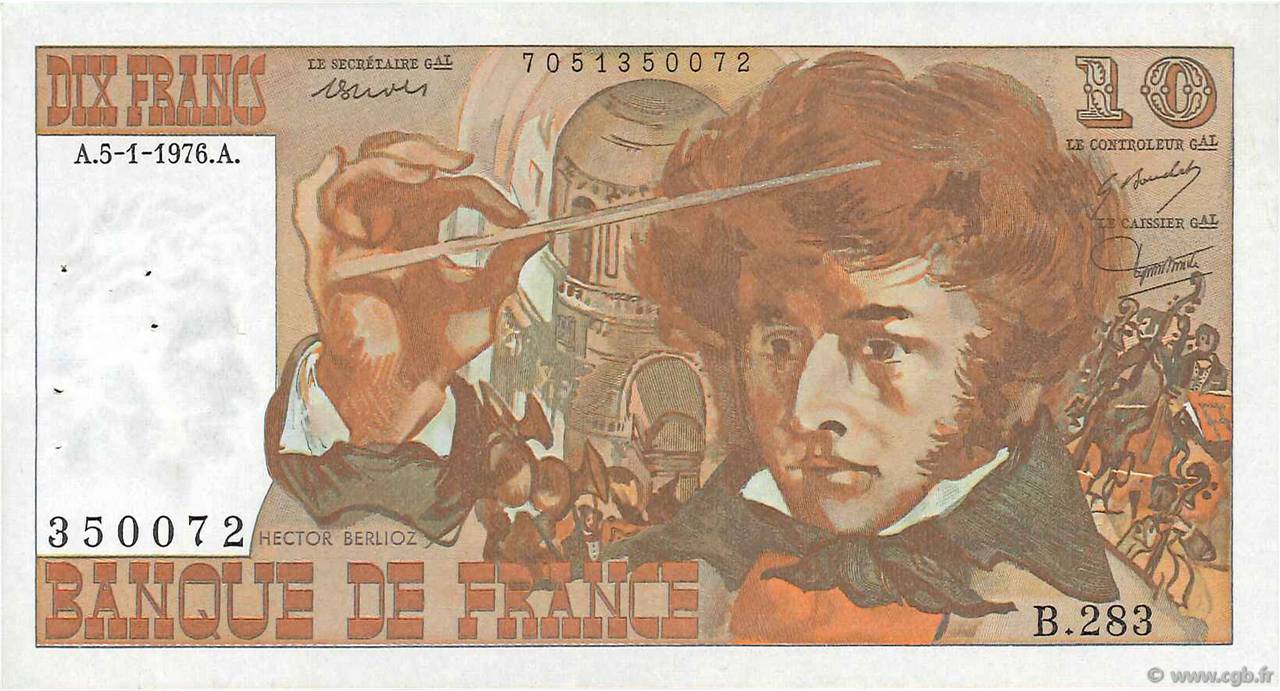 10 Francs BERLIOZ FRANCE  1976 F.63.17-283 VF+