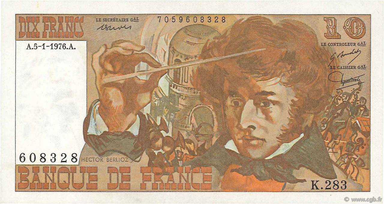 10 Francs BERLIOZ FRANKREICH  1976 F.63.17-283 fST