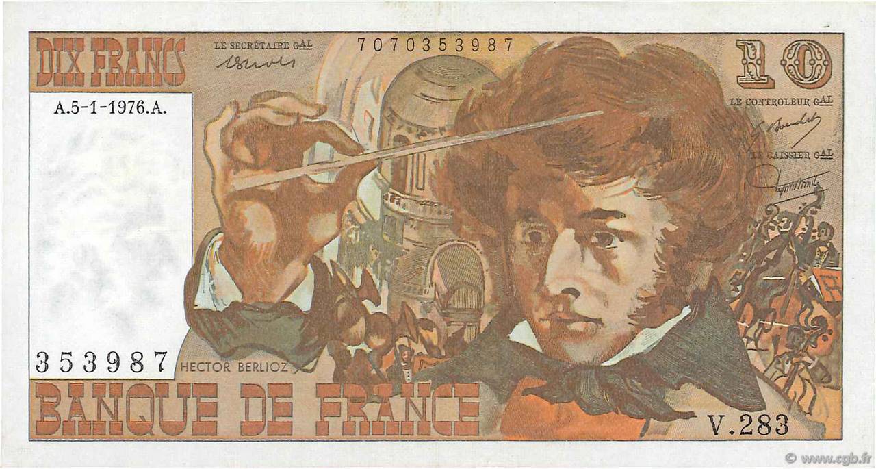 10 Francs BERLIOZ FRANKREICH  1976 F.63.17-283 fVZ