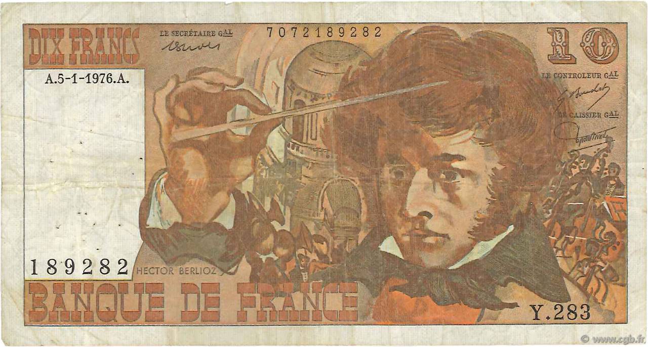 10 Francs BERLIOZ FRANCE  1976 F.63.17-283 TB