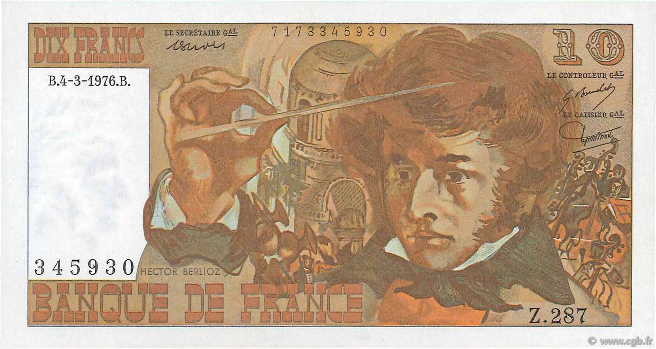 10 Francs BERLIOZ FRANKREICH  1976 F.63.18 fST