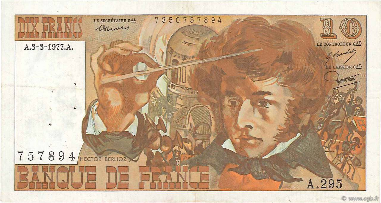 10 Francs BERLIOZ FRANCIA  1977 F.63.21 BB
