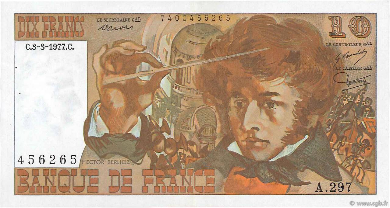 10 Francs BERLIOZ FRANCIA  1977 F.63.21 EBC